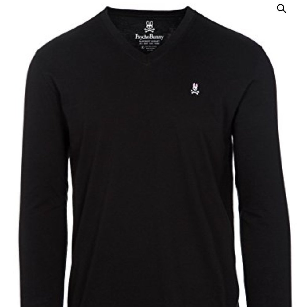 Psycho Bunny V-Neck Long Sleeve Lightweight Tee T-Shirt Embroidered Logo 6/Large